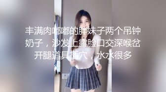 丰满肉嘟嘟的胖妹子两个吊钟奶子，沙发上露脸口交深喉岔开腿道具插穴，水水很多